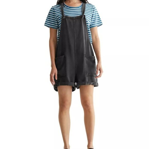 Lucky Brand Cotton Cuffed Square-Neck Romper / Overrall Shorts - Picture 1 of 16